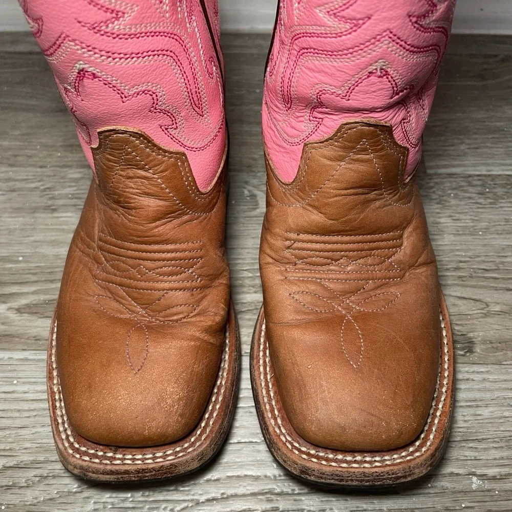 Old West Pink & Brown Leather Upper Girl’s Sz 10‎ Cowbow Boots BSC1839